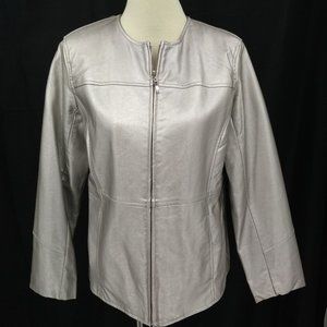 Susan Graver Small Jacket Faux Leather Silver Full Zip